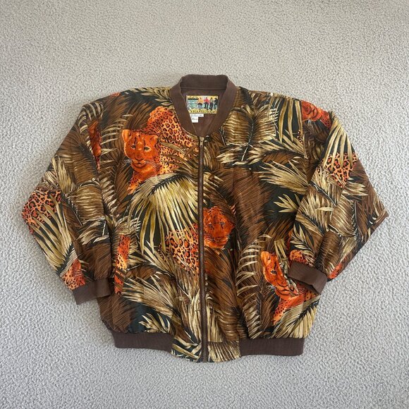 Vintage Big Cat Silk Jacket Animal Print Jaguar Bomber Jungle 80s 90s - Picture 11 of 16